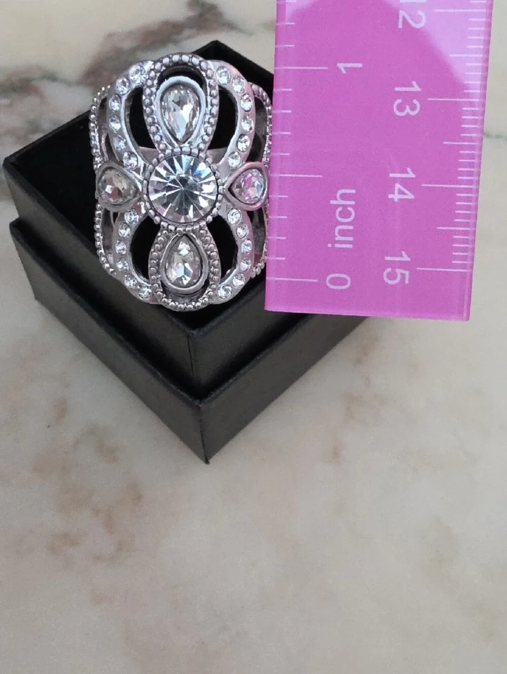 Lia Sophia Silver-Tone Clear Crystal Statement Ring